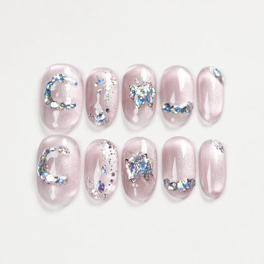 Love Scratch | Pink Short Oval Cat Eye Press-on Nails
