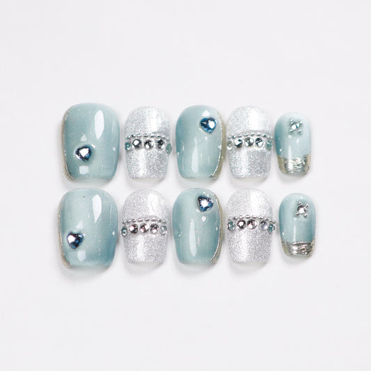 Love Scratch | Blue Short Square Cat Eye Press-on Nails