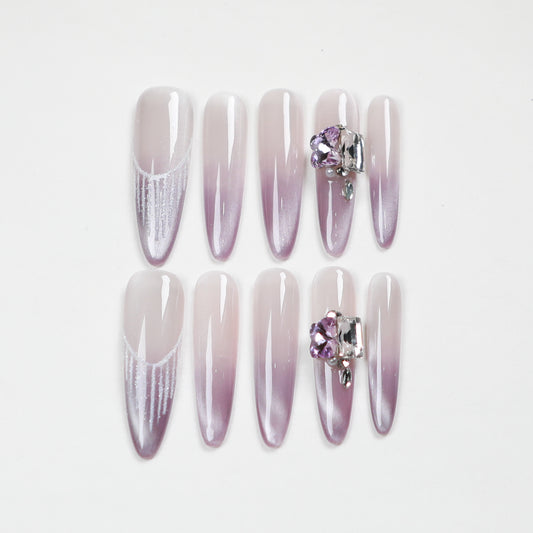 Love Scratch | Purple Extra Long Oval Diamond Shinning Press-on Nails
