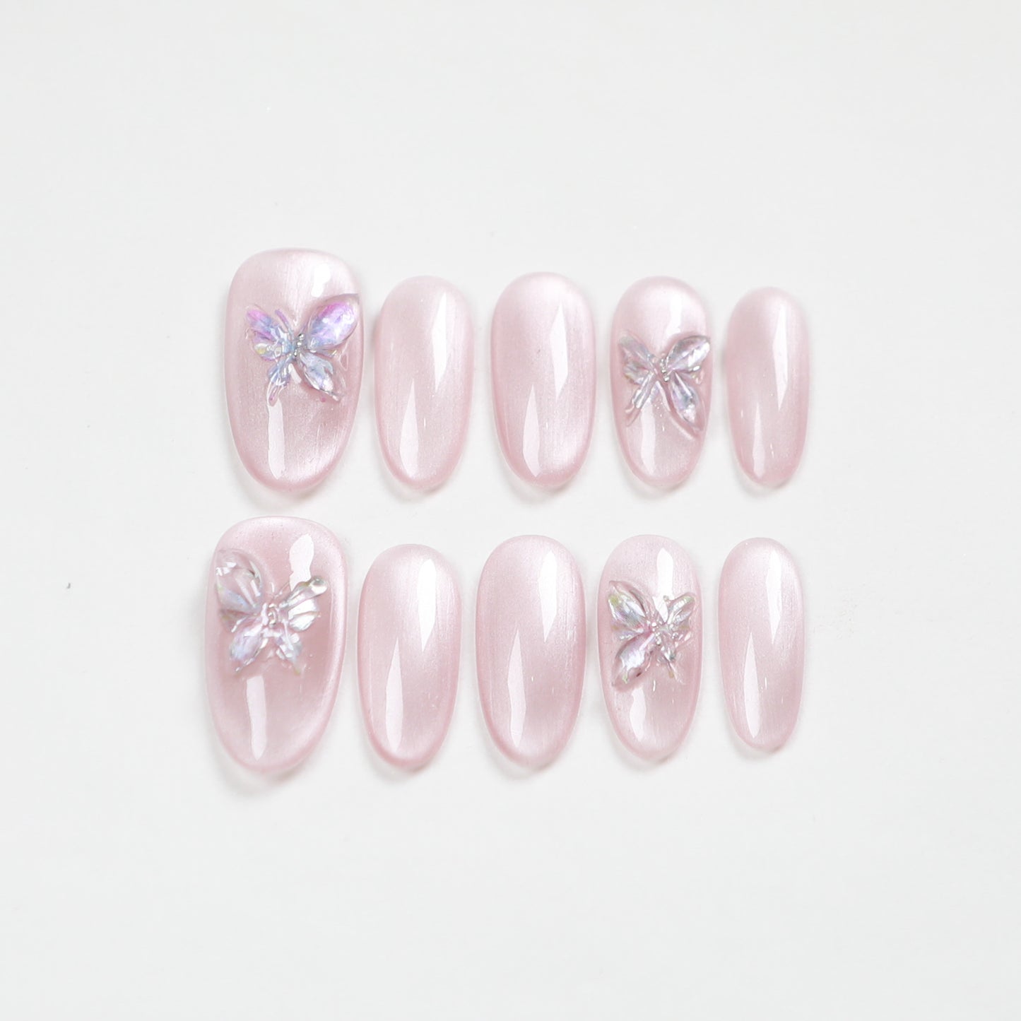 Love Scratch | Pink Short Oval Butterfly Press-on Nails