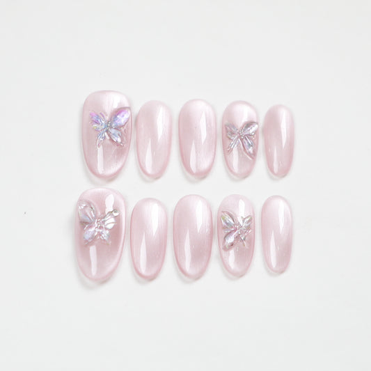 Love Scratch | Pink Short Oval Butterfly Press-on Nails