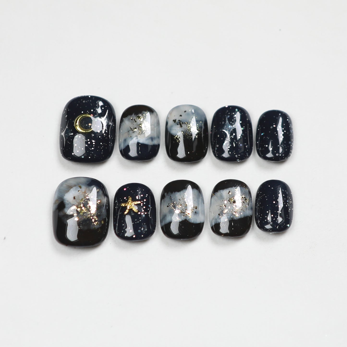 Love Scratch | Black Short Square Hand Painted Press-on Nails