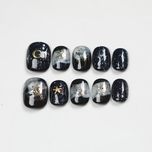 Love Scratch | Black Short Square Hand Painted Press-on Nails