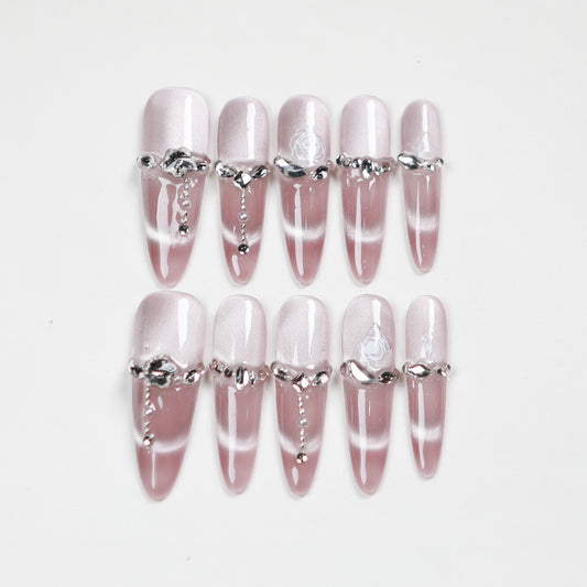Love Scratch | Pink Extra Long Oval Diamond Shinning Press-on Nails