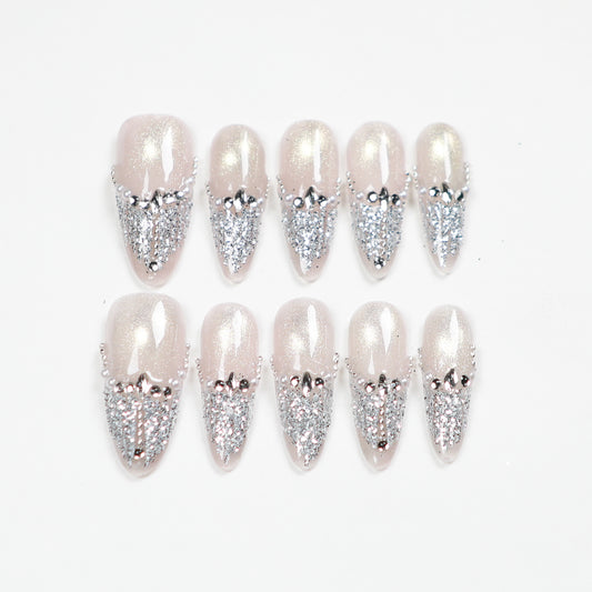 Love Scratch | White  Long Oval French Tip Press-on Nails
