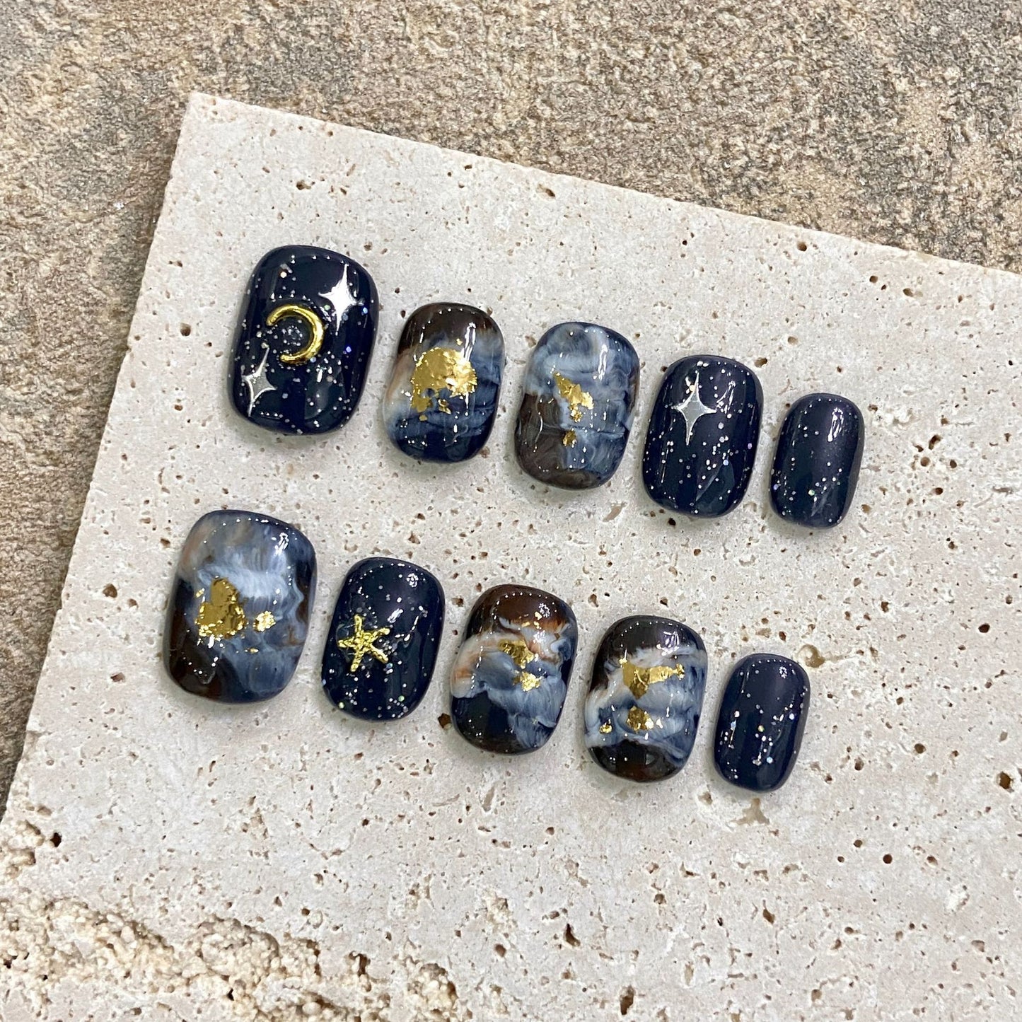 Love Scratch | Black Short Square Hand Painted Press-on Nails