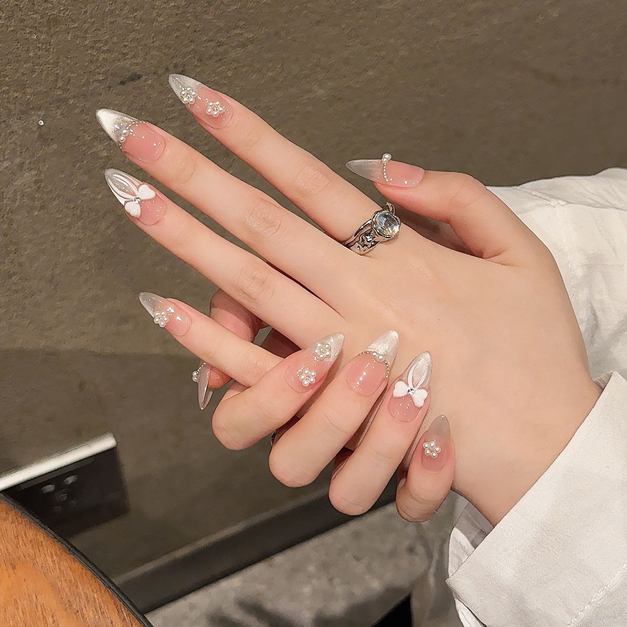 Love Scratch | Pink Regular Almond French Tip Press-on Nails