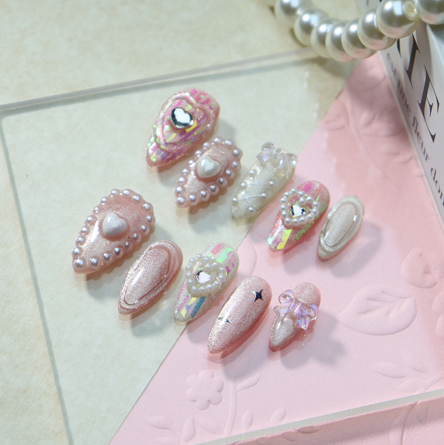 Love Scratch | Pink Regular Almond 3D Press-on Nails