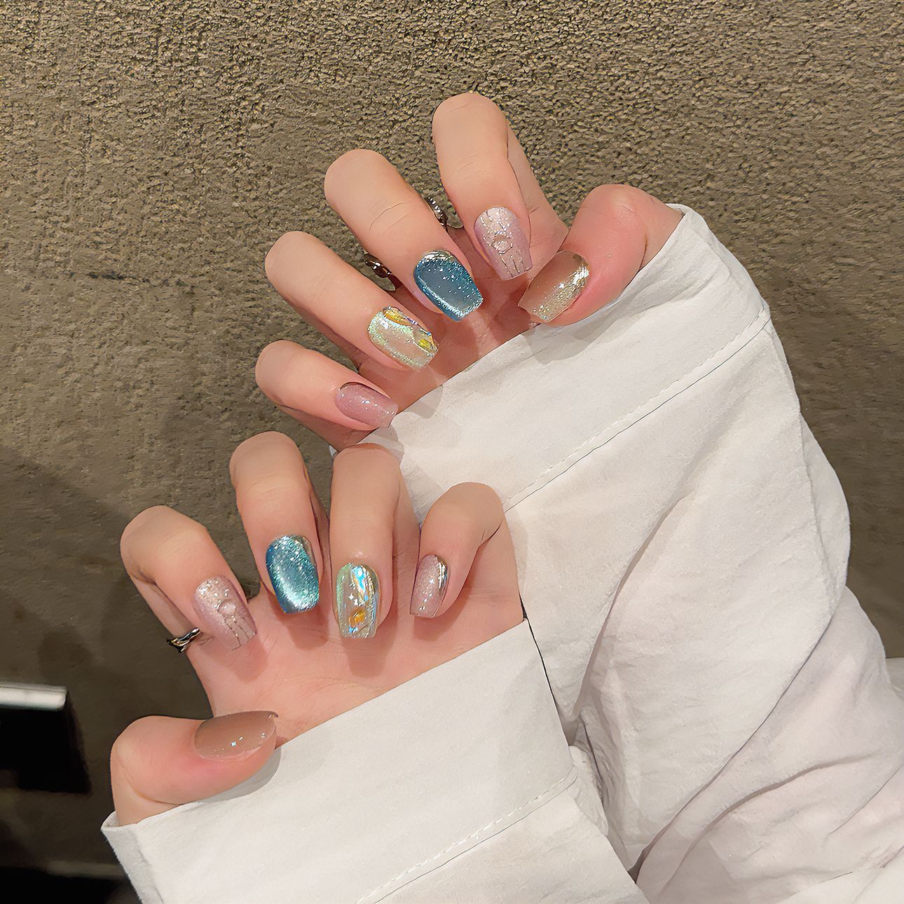 Love Scratch | Colorful Short Coffin Hand Painted Press-on Nails