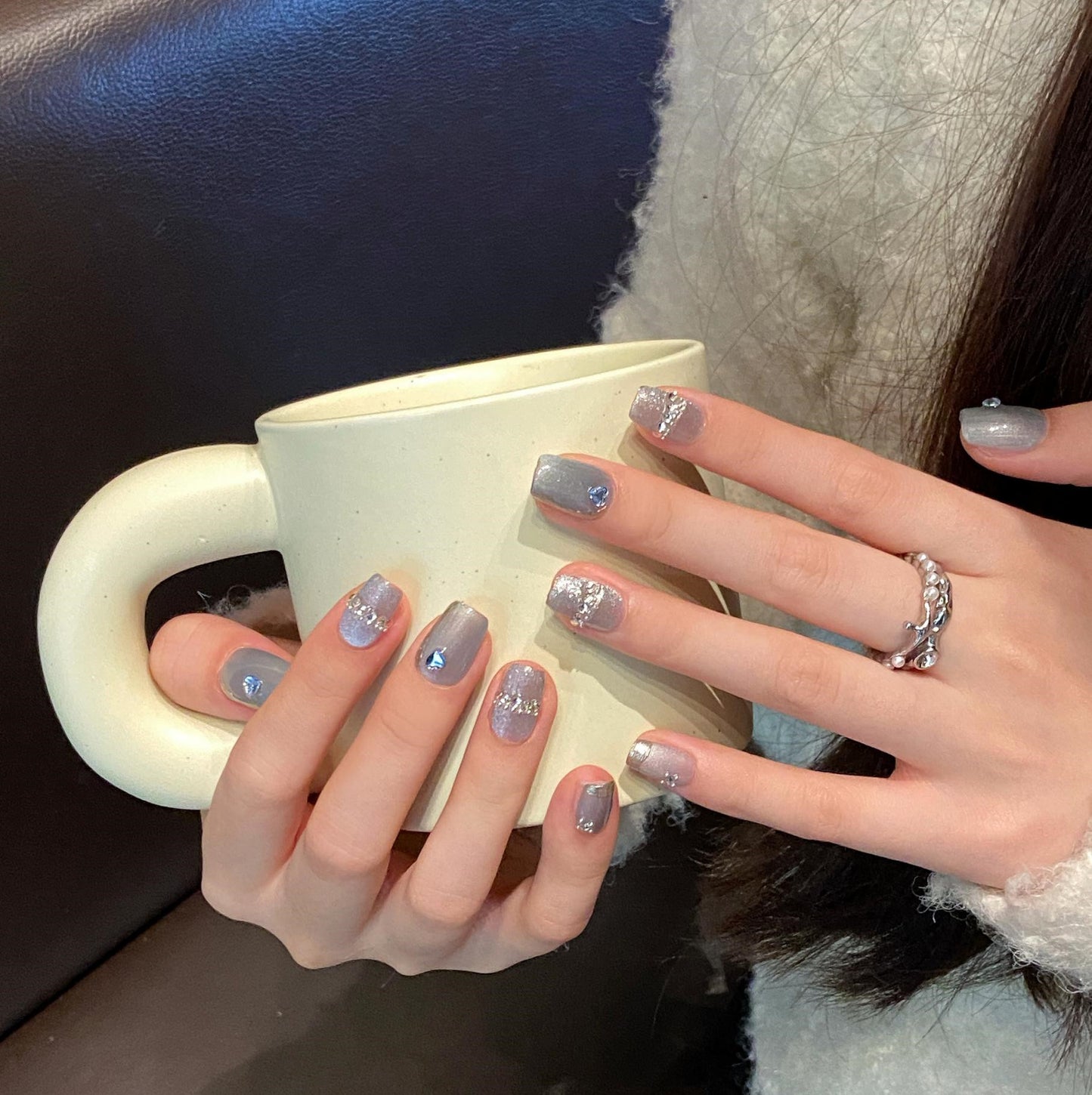 Love Scratch | Blue Short Square Cat Eye Press-on Nails