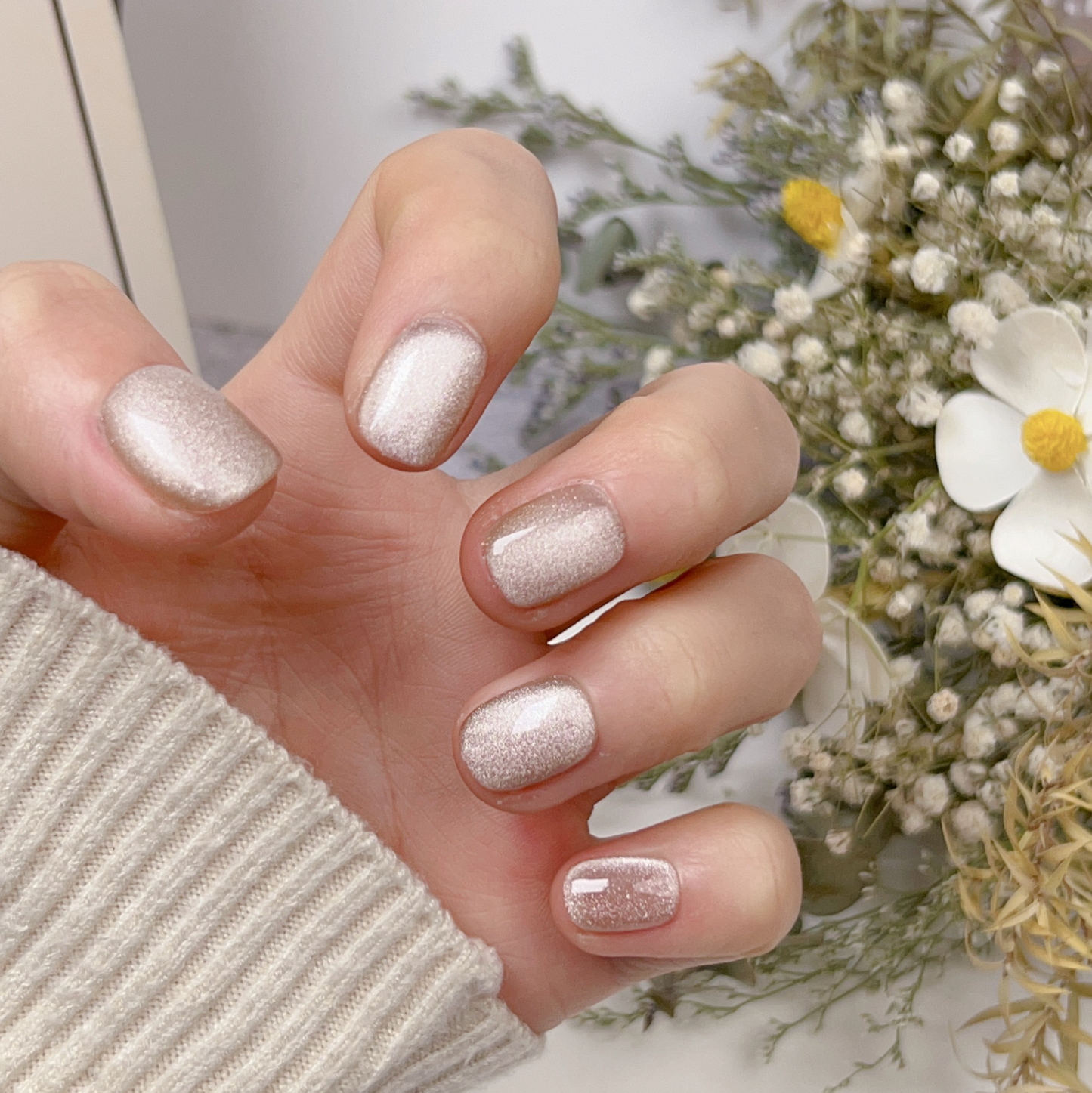 Love Scratch | Champagne Short Square Cat Eye Press-on Nails