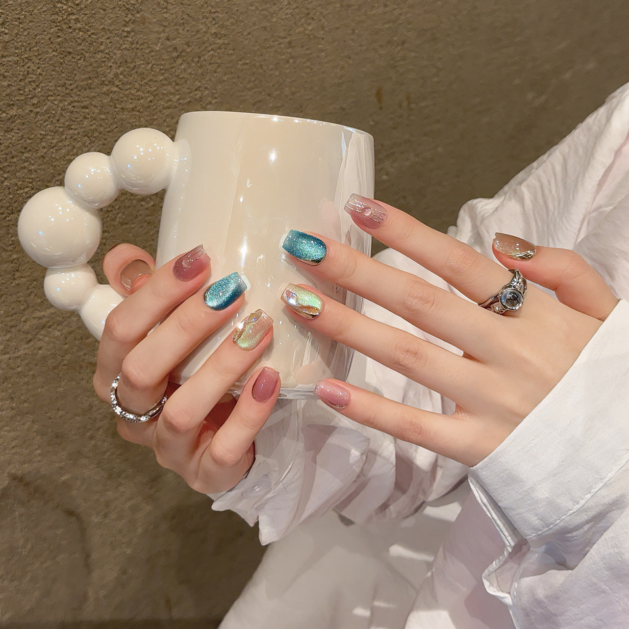 Love Scratch | Colorful Short Coffin Hand Painted Press-on Nails