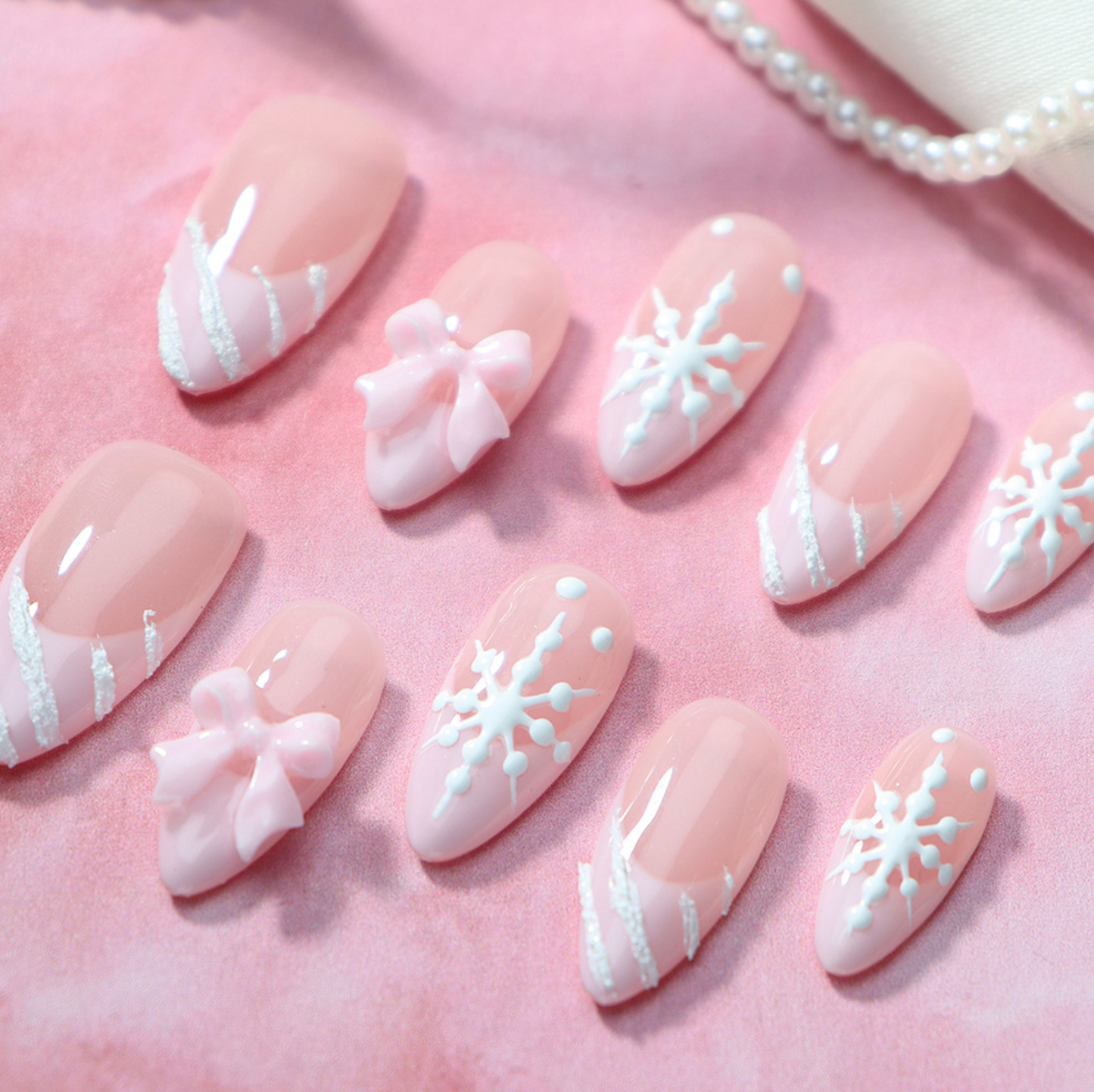 Love Scratch | Pink Regular Almond  French Tip Press-on Nails