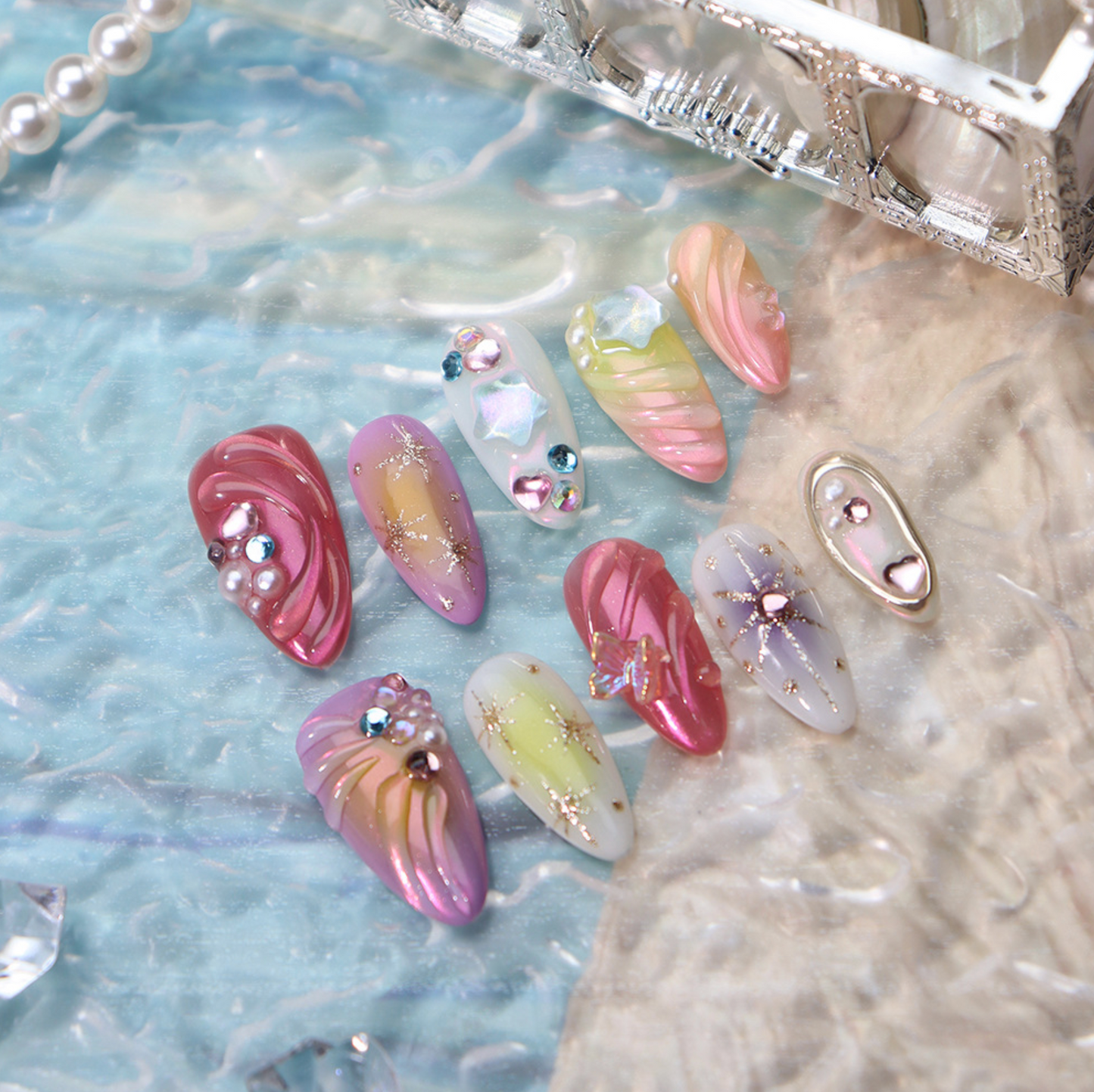 Love Scratch | Colorful Regular Almond Aura Press-on Nails