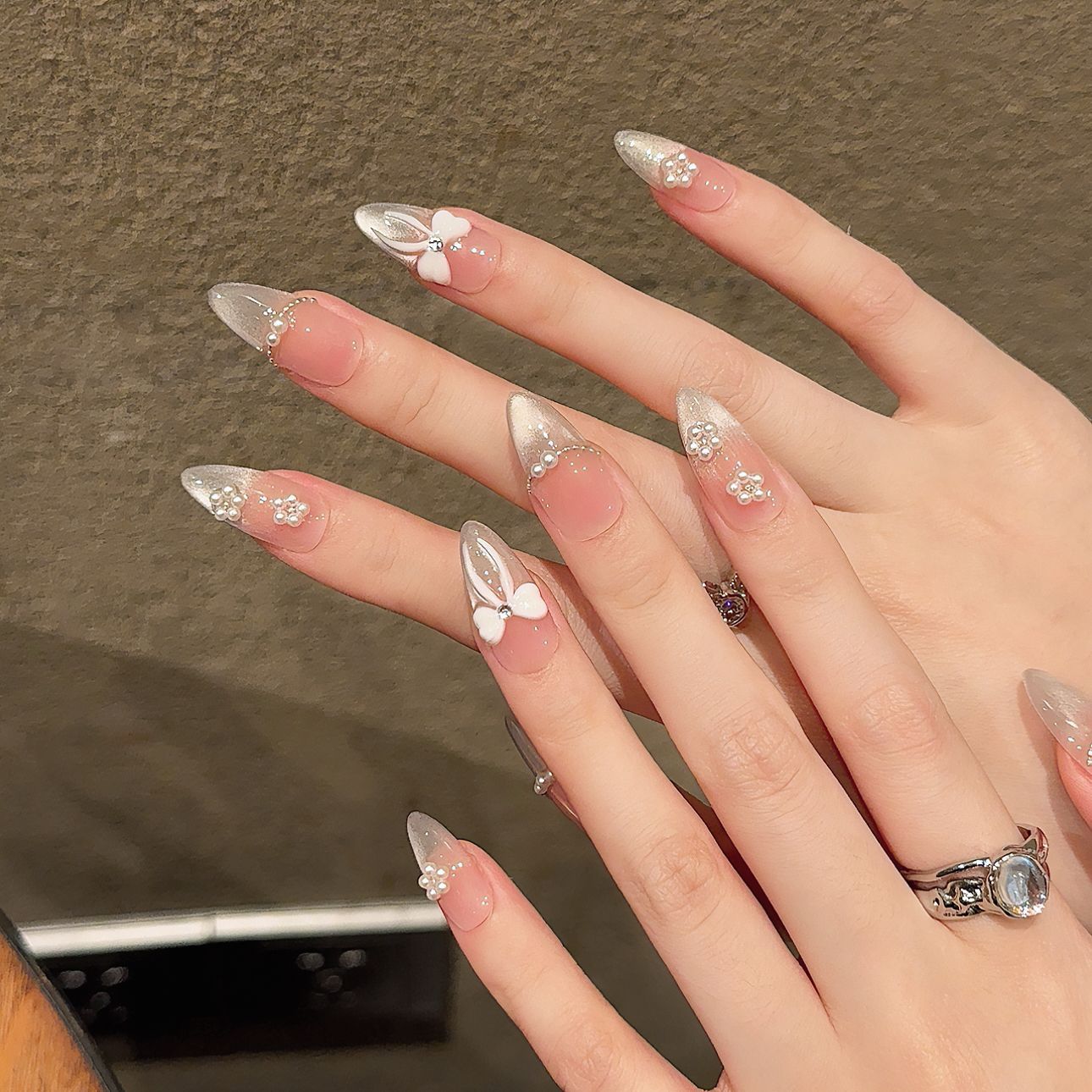 Love Scratch | Pink Regular Almond French Tip Press-on Nails