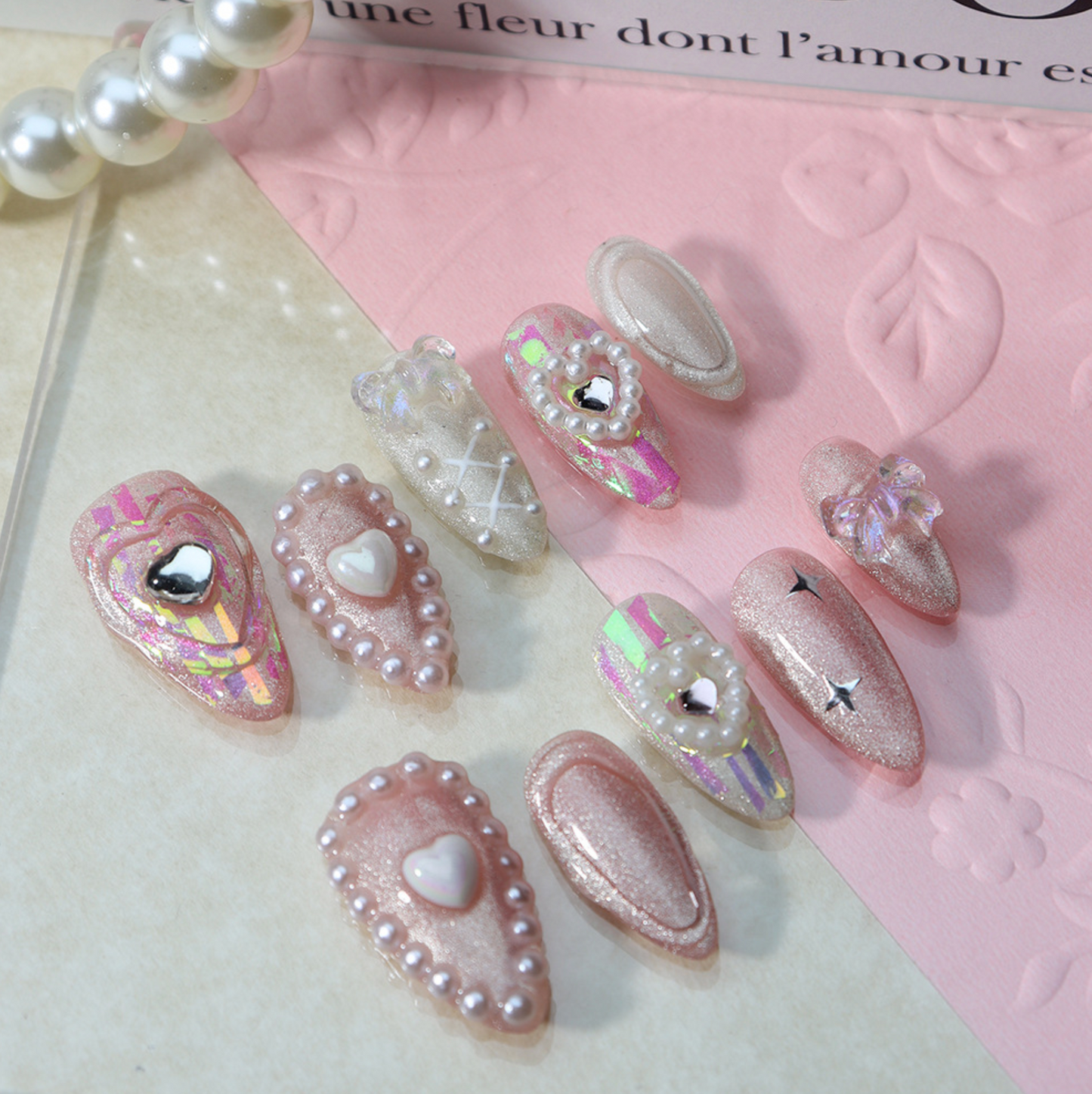 Love Scratch | Pink Regular Almond 3D Press-on Nails