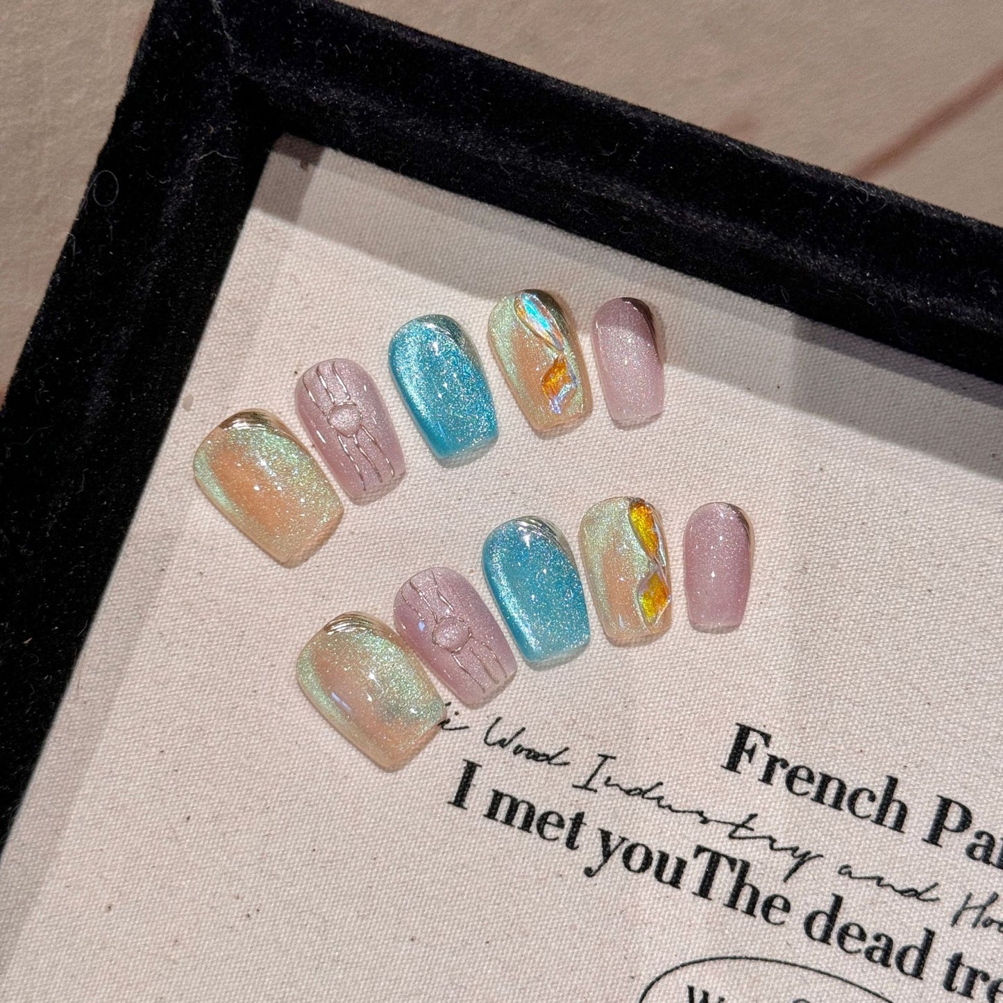 Love Scratch | Colorful Short Coffin Hand Painted Press-on Nails