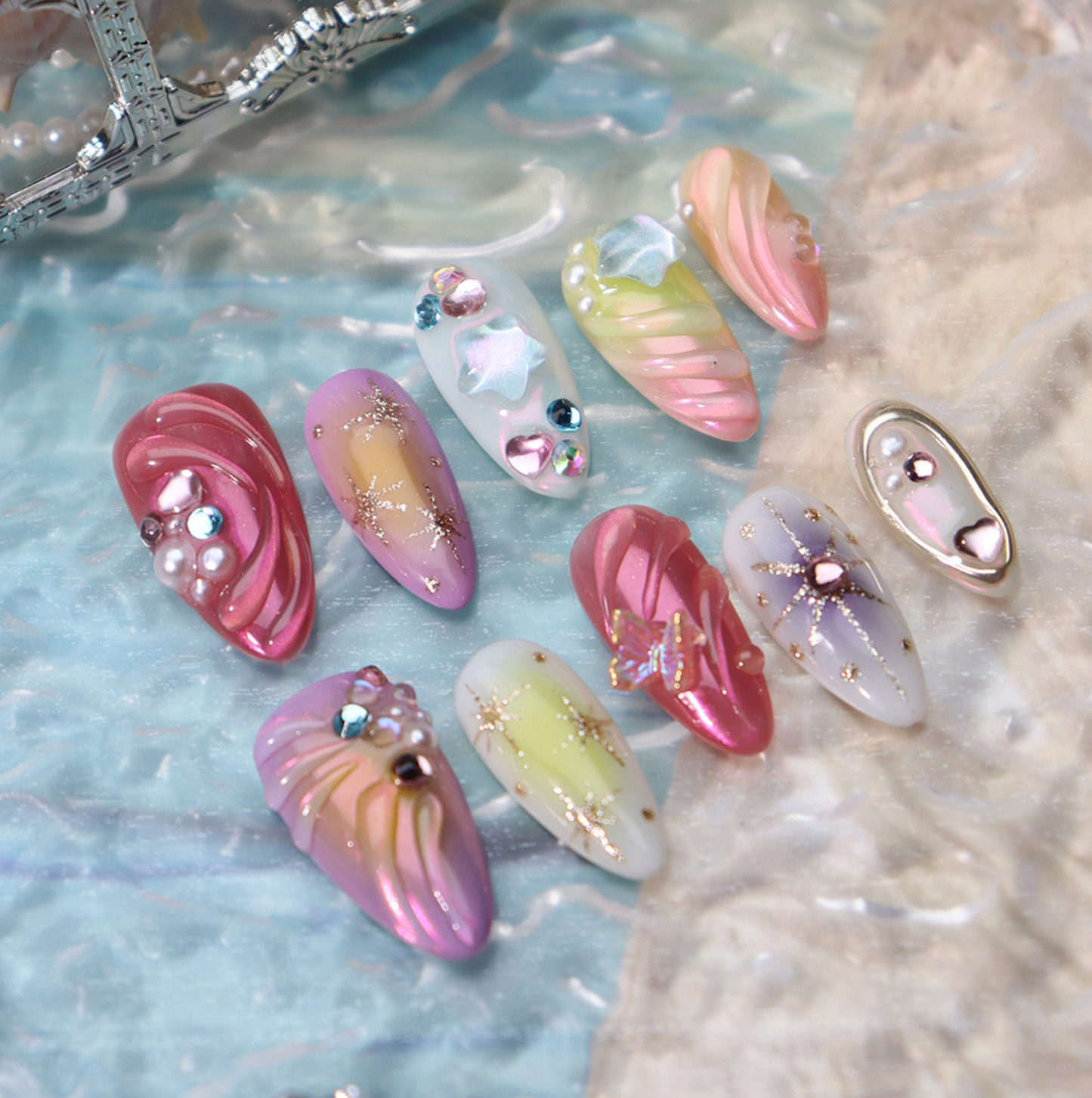 Love Scratch | Colorful Regular Almond Aura Press-on Nails