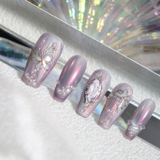 Love Scratch | Pink Regular Coffin Swirls Press-on Nails