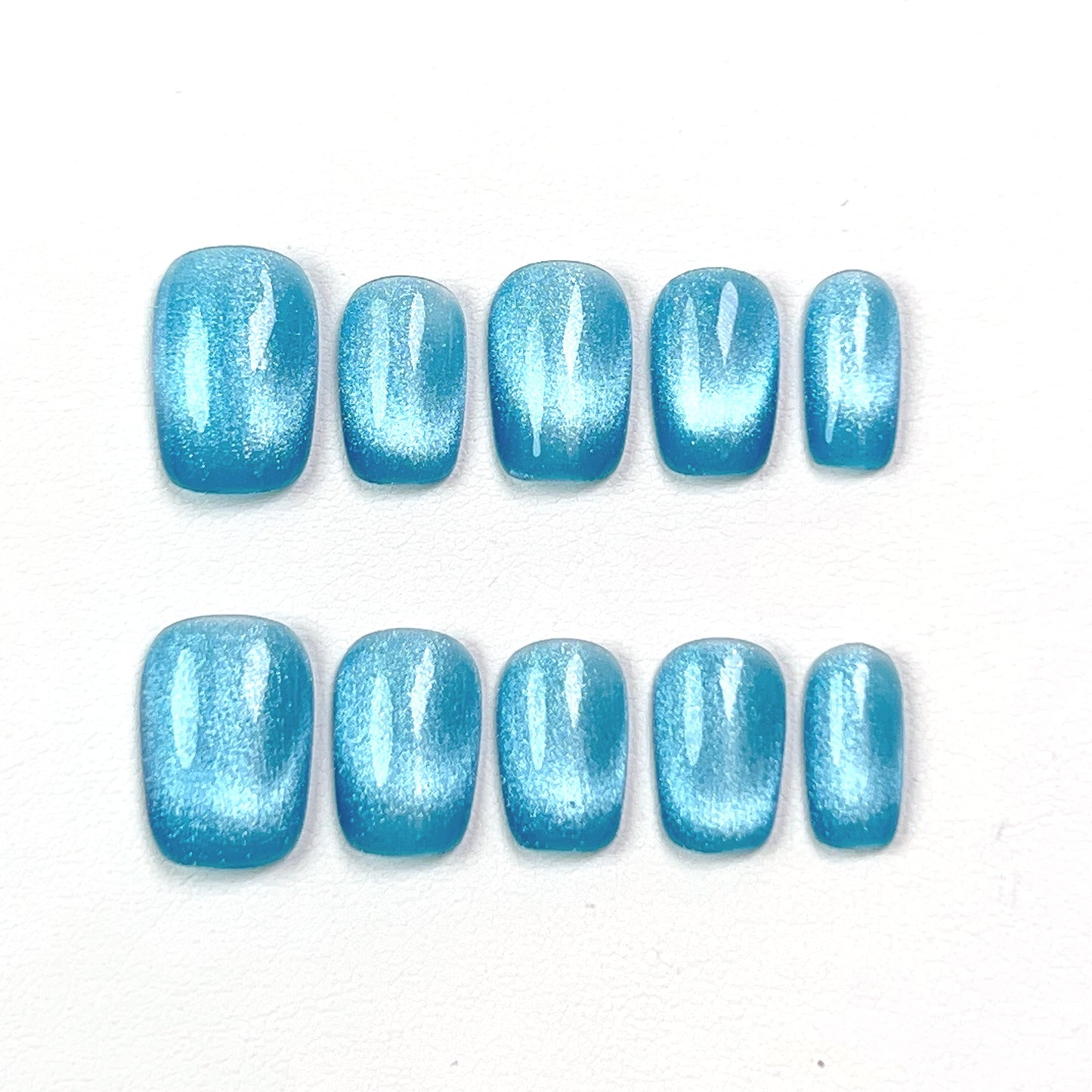 Blue Short Cat Eye Press-on Nails