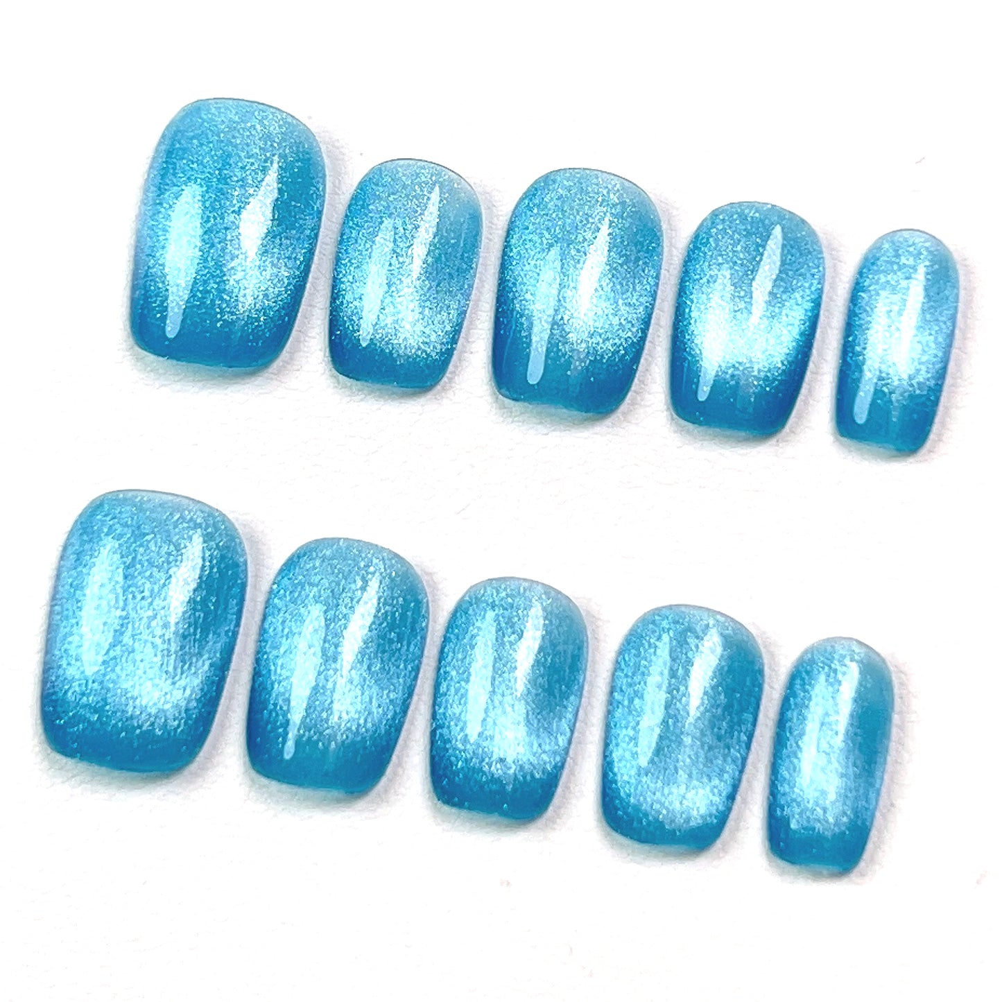 Blue Short Cat Eye Press-on Nails