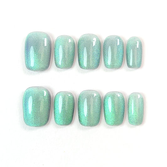 Mint Green Short Cat Eye Press-on Nails