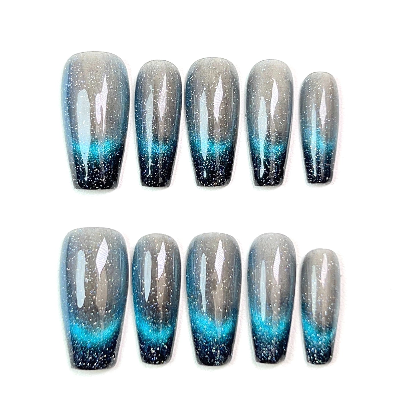 Dark Blue Mid Length French Cat Eye Press-on Nails