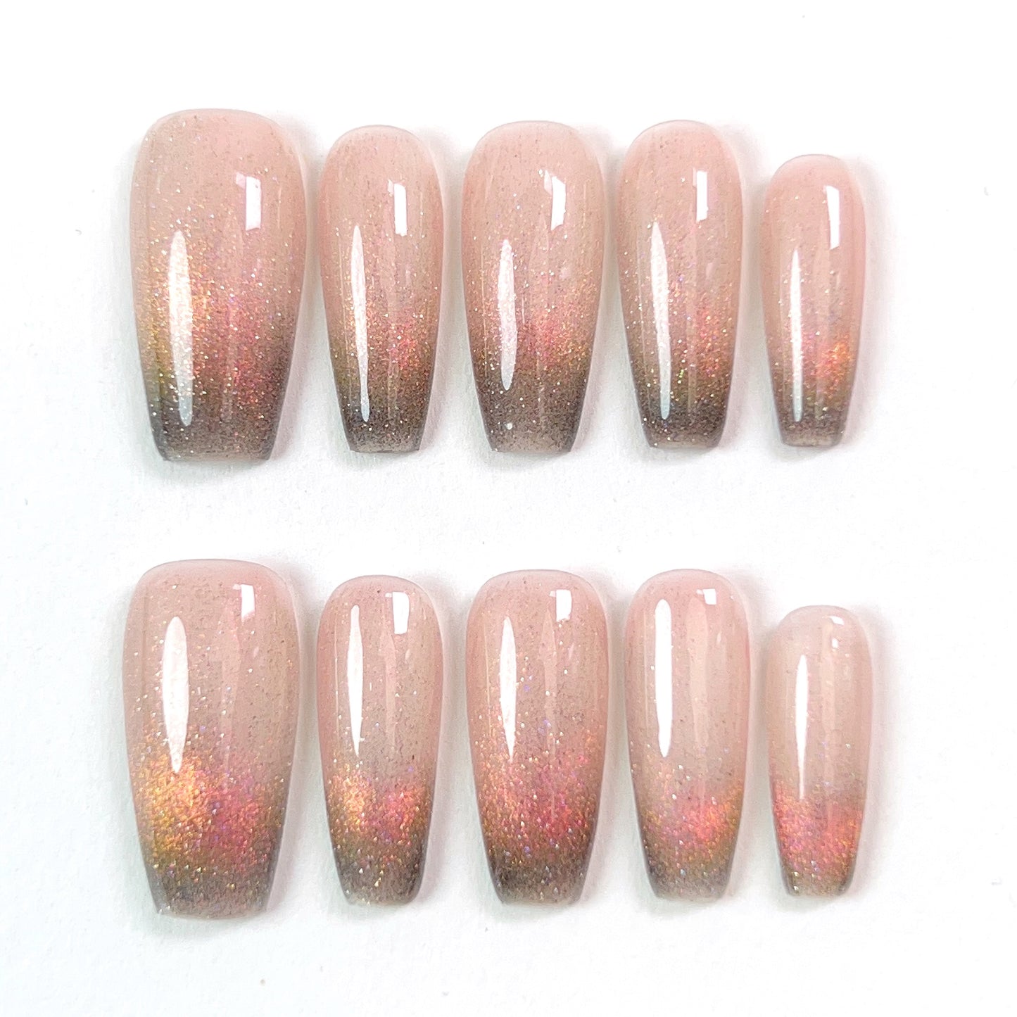 Gradient Powder Mid Length French Glossy Press-on Nails