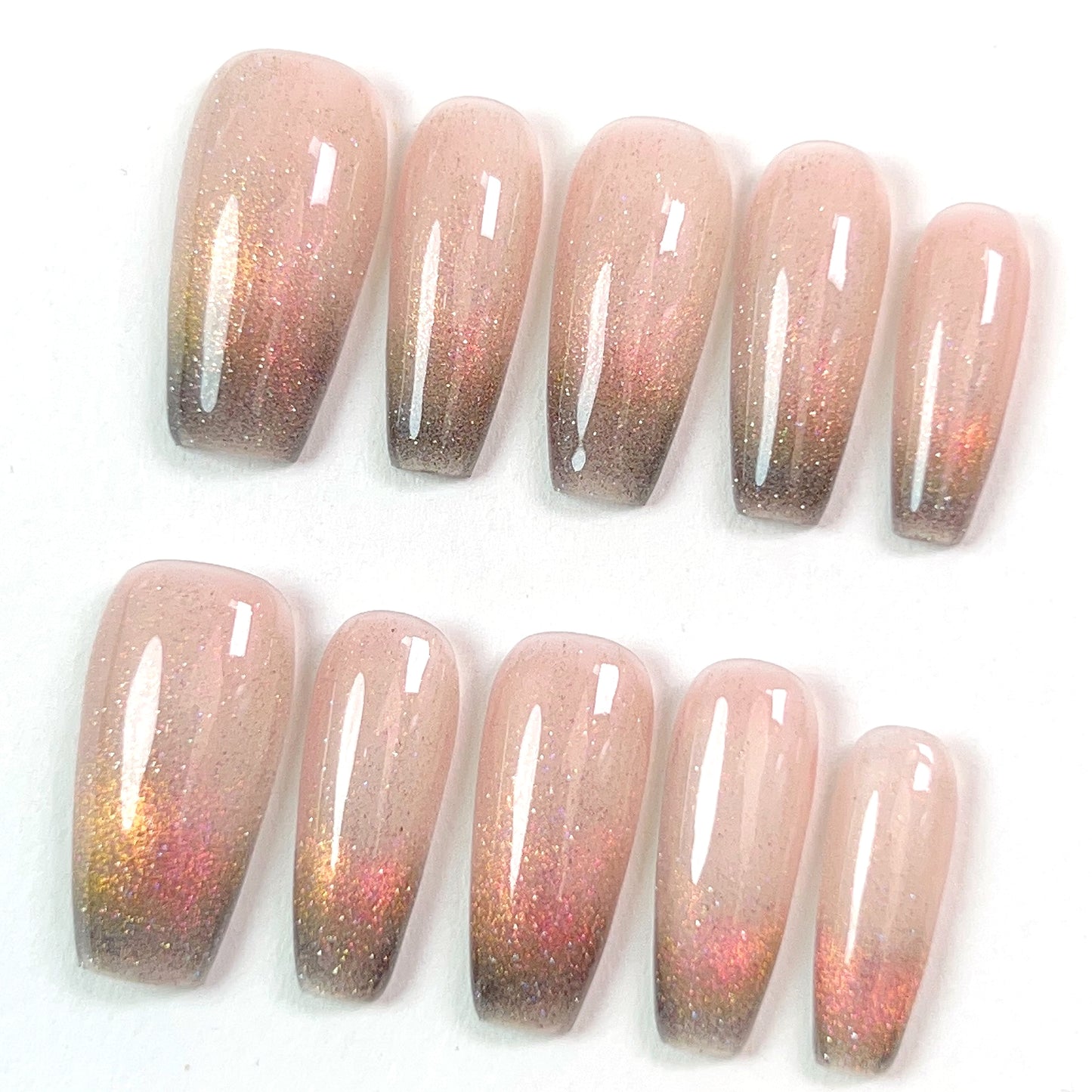 Gradient Powder Mid Length French Glossy Press-on Nails