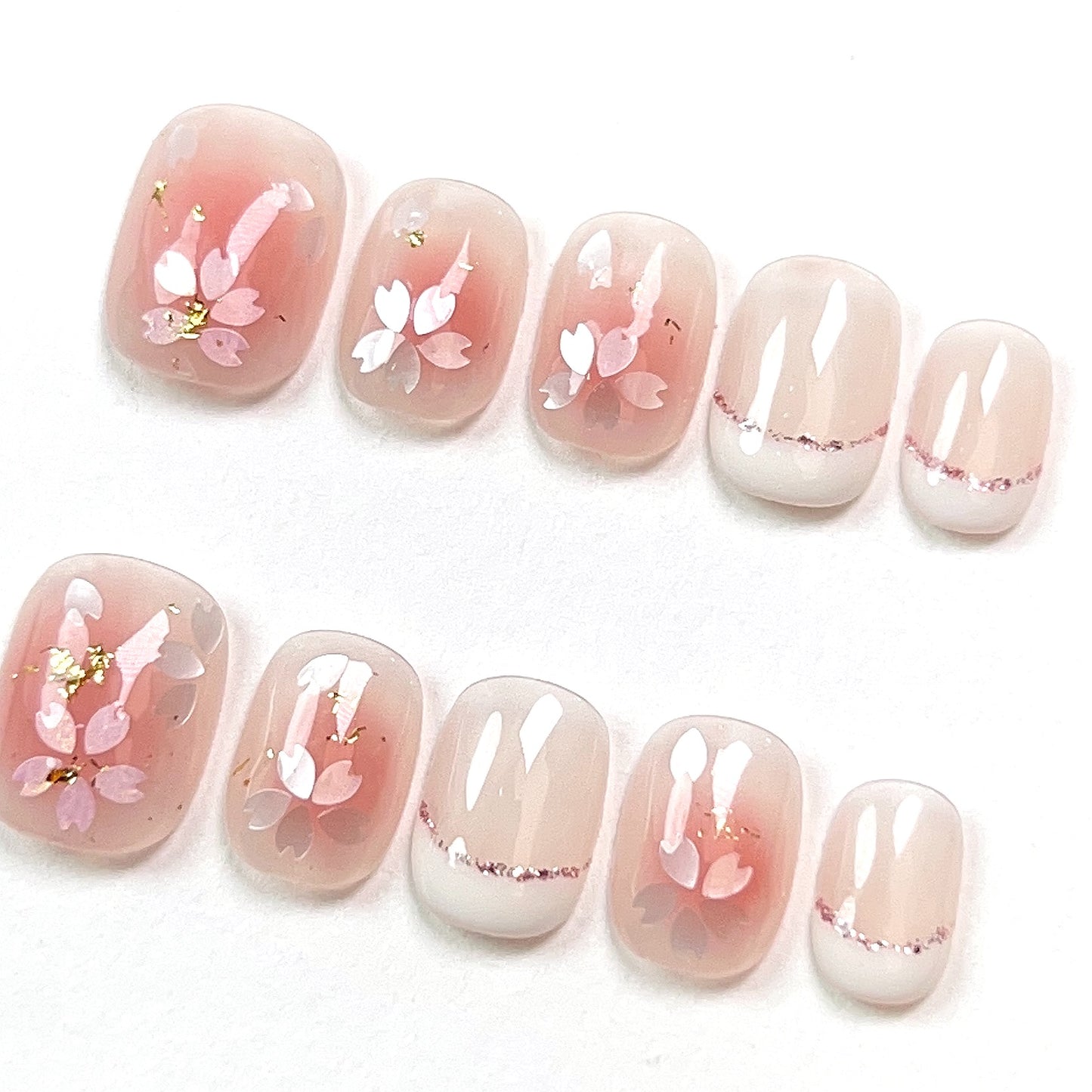 Pink Short Cherry Blossom Hand-Painted Press-on Nails