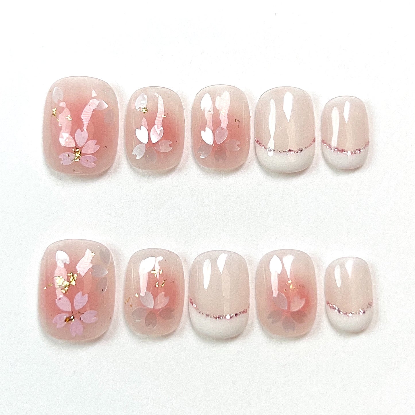 Pink Short Cherry Blossom Hand-Painted Press-on Nails