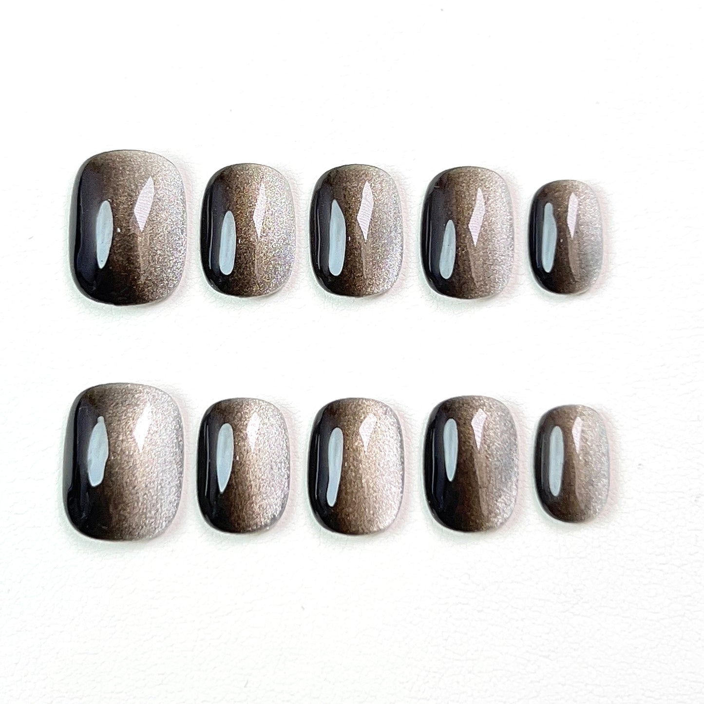 Silver Black Short Cat Rye Press-on Nails