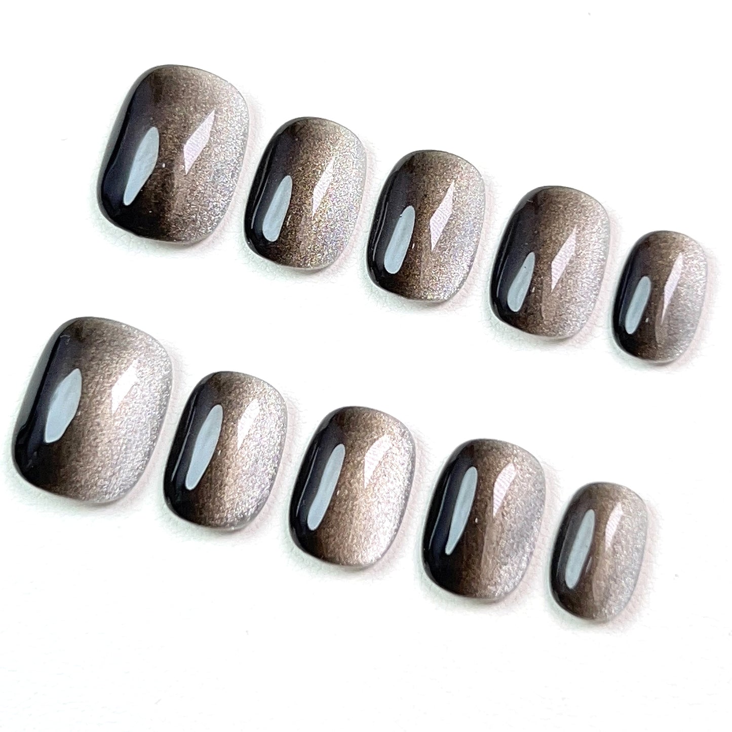 Silver Black Short Cat Rye Press-on Nails