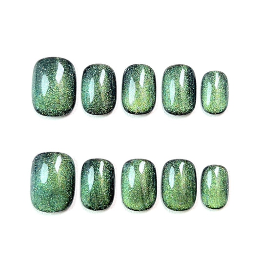 Vintage Green Short Cat Eye Press-on Nails