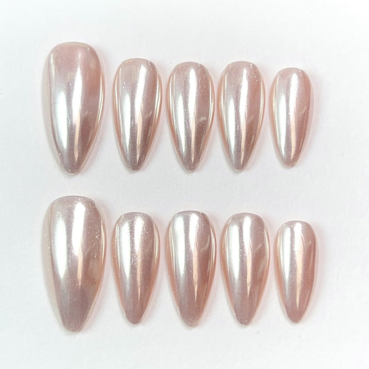 Almond Powder Long French Mirror Press-on Nails