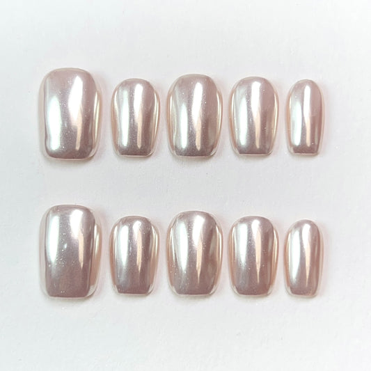 Almond Powder Short French Almond Mirror Press-on Nails