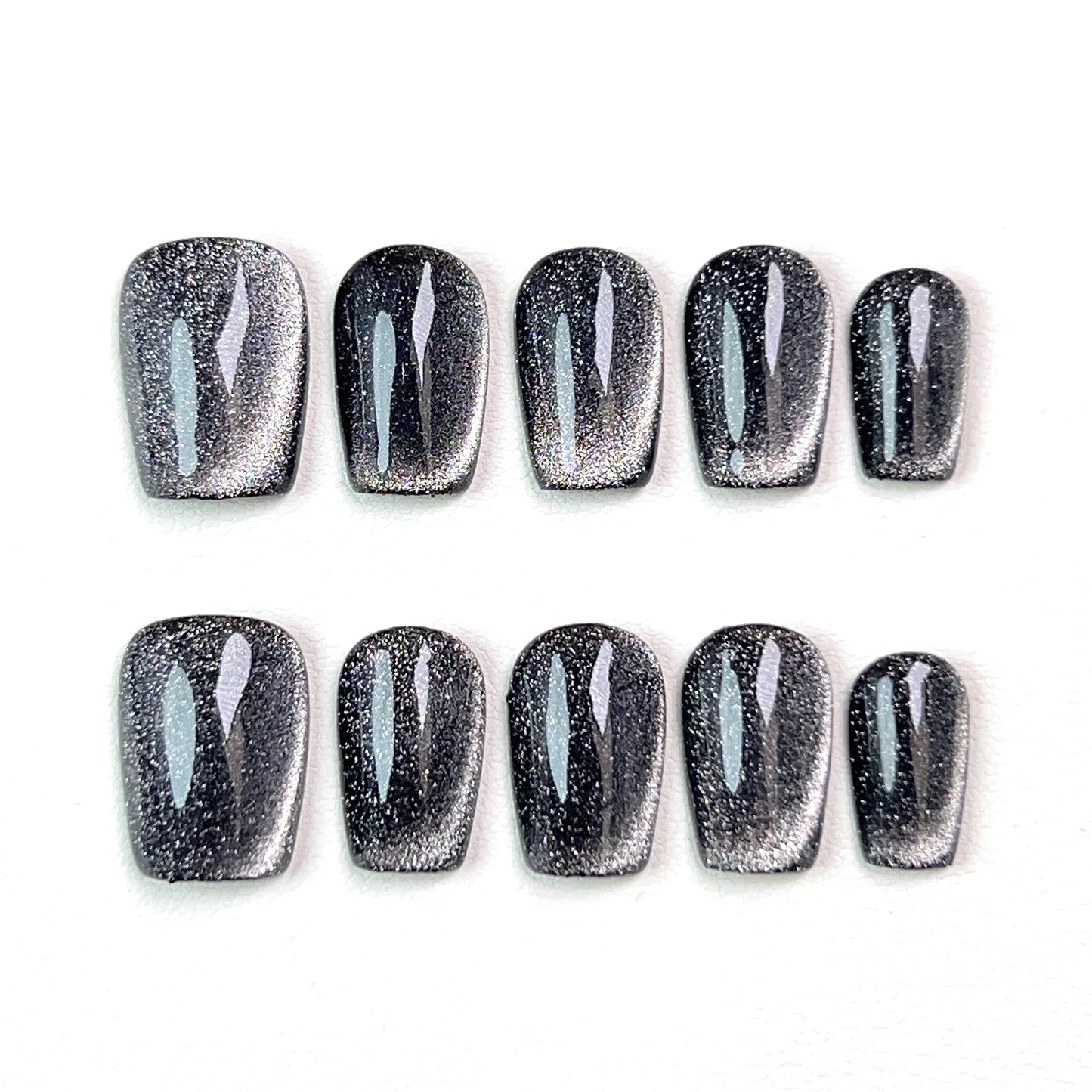 Black Short Cat Eye Press-on Nails