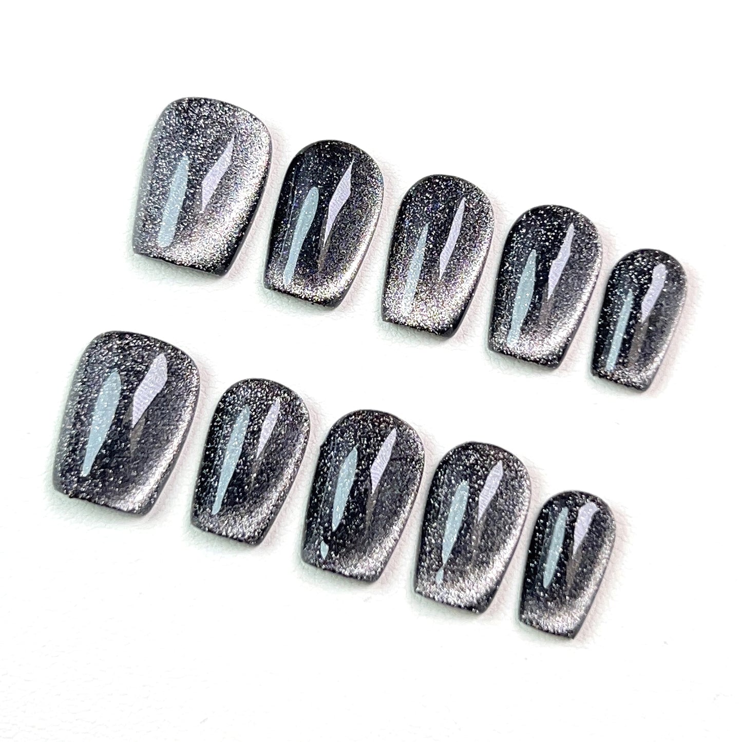 Black Short Cat Eye Press-on Nails