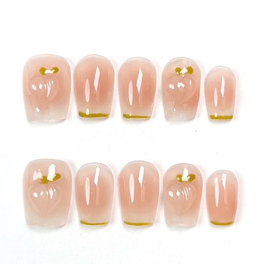 Nude Pink Short Circle Hand Painted Peach Press-on Nails