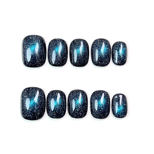 Dark Blue Short Cat-Eye Press-on Nails