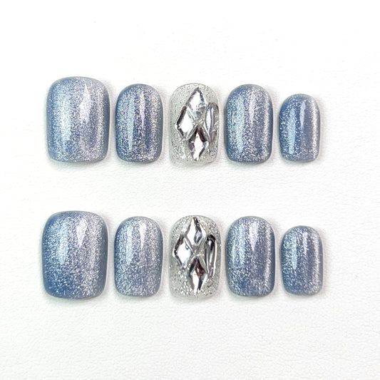 Light Blue Short Cat Eye Press-on Nails