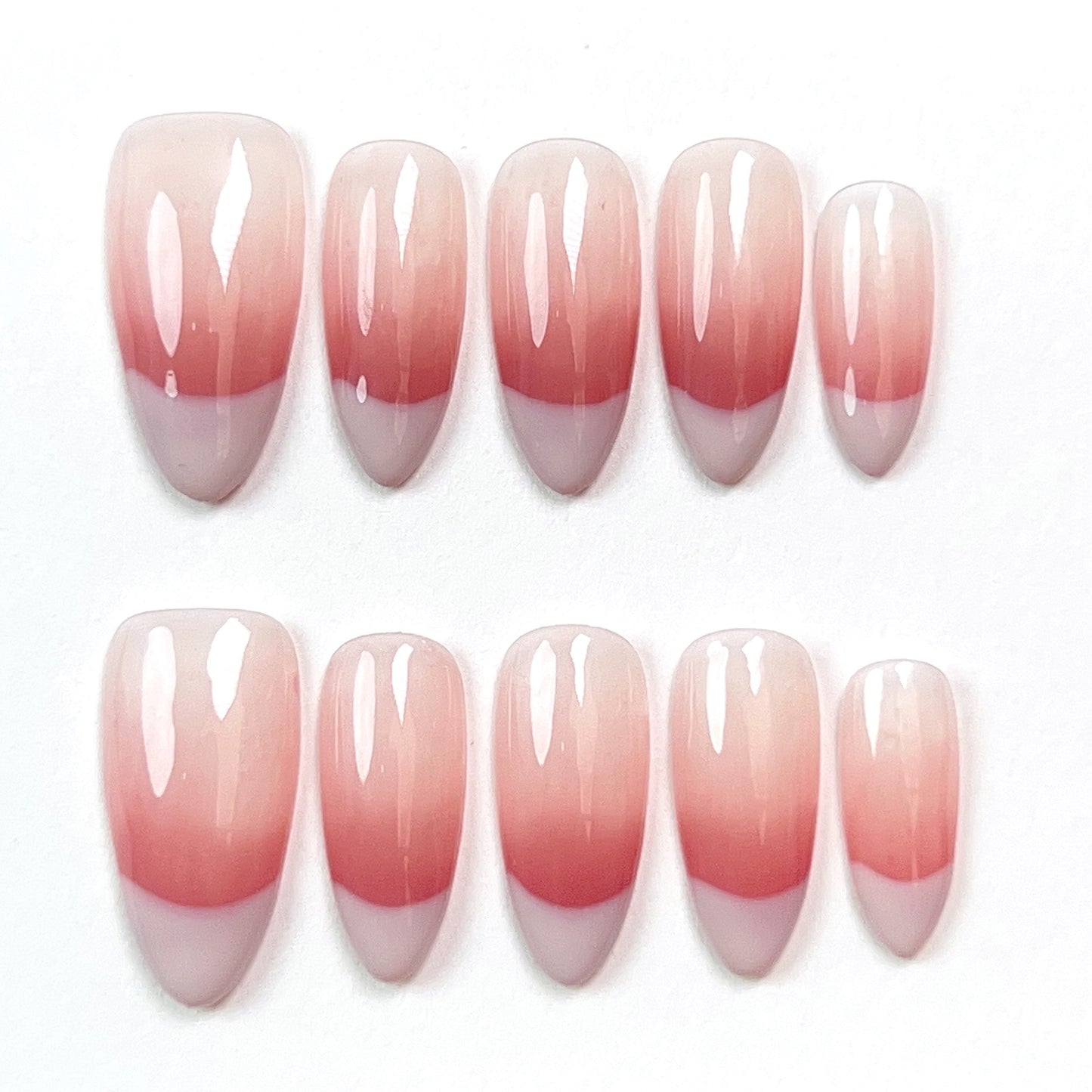 Gradient Powder Mid Length French Almond Press-on Nails