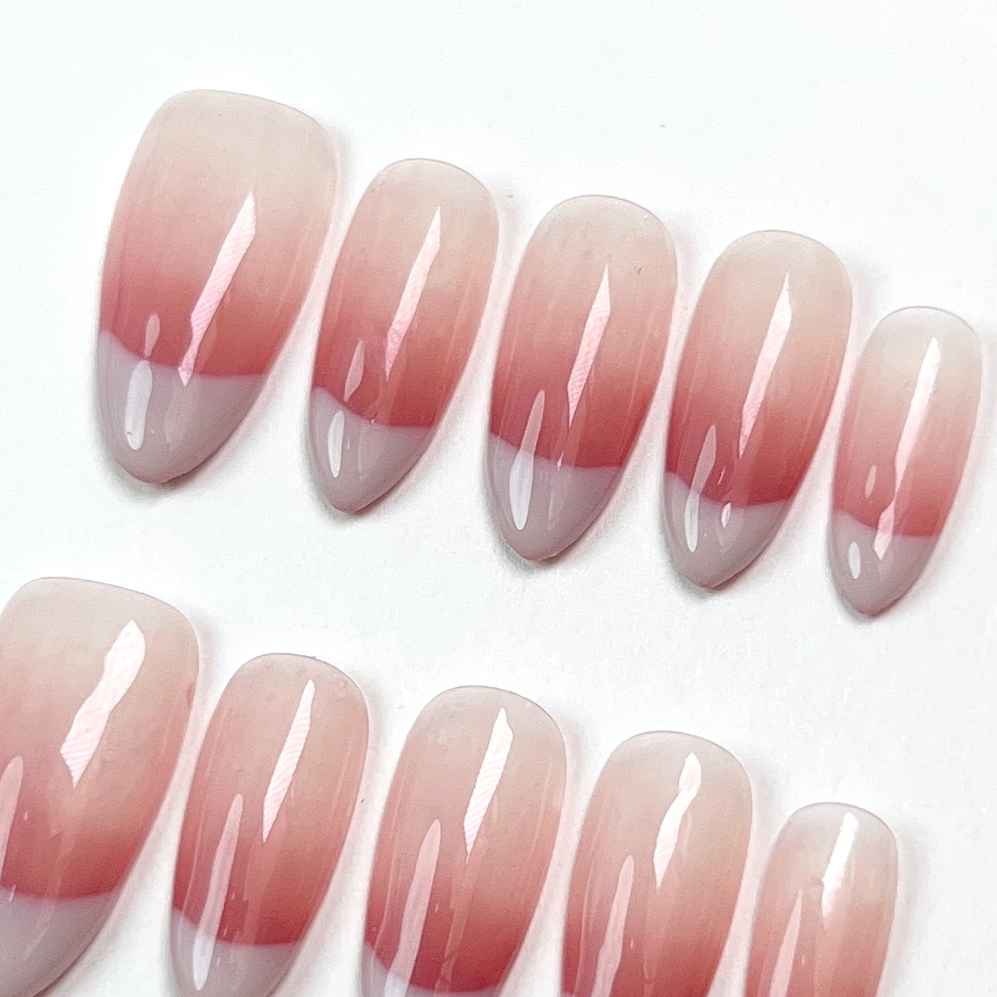 Gradient Powder Mid Length French Almond Press-on Nails