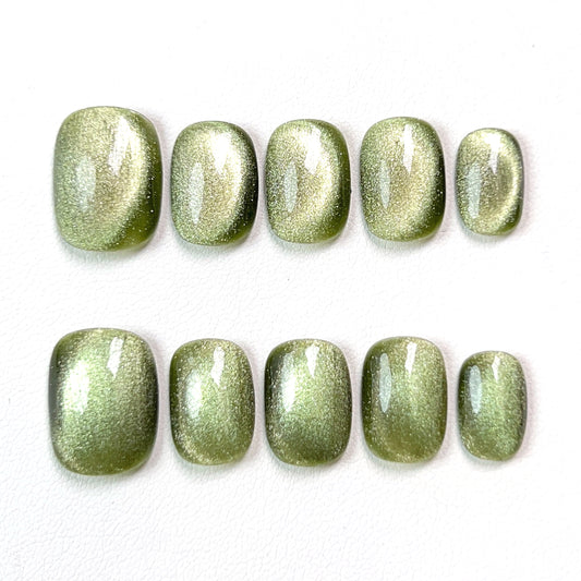 Green Short Cat Eye Press-on Nails