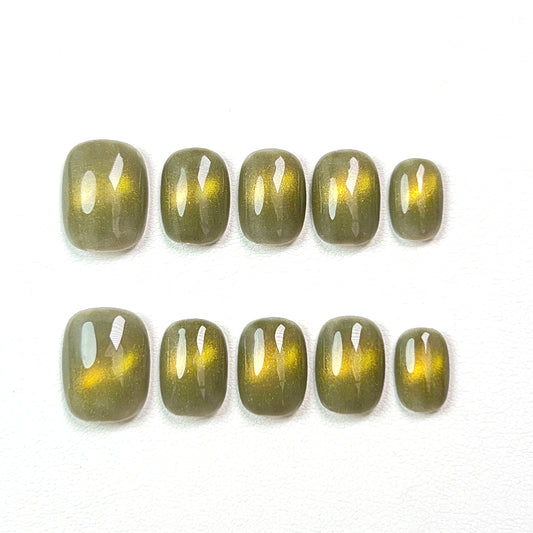 Bamboo Yellow Short Cat Eye Press-on Nails