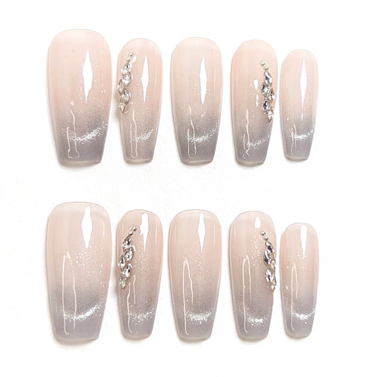 Nude Mid Length French Smile Cat Eye Press-on Nails