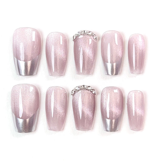 Magic Mirror Powder Regular French Cat Eye Press-on Nails