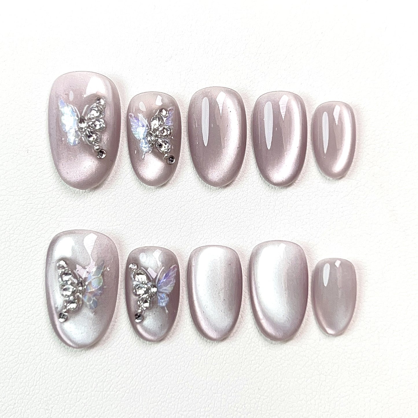 Pink Short Cat Eye Butterfly Press-on Nails