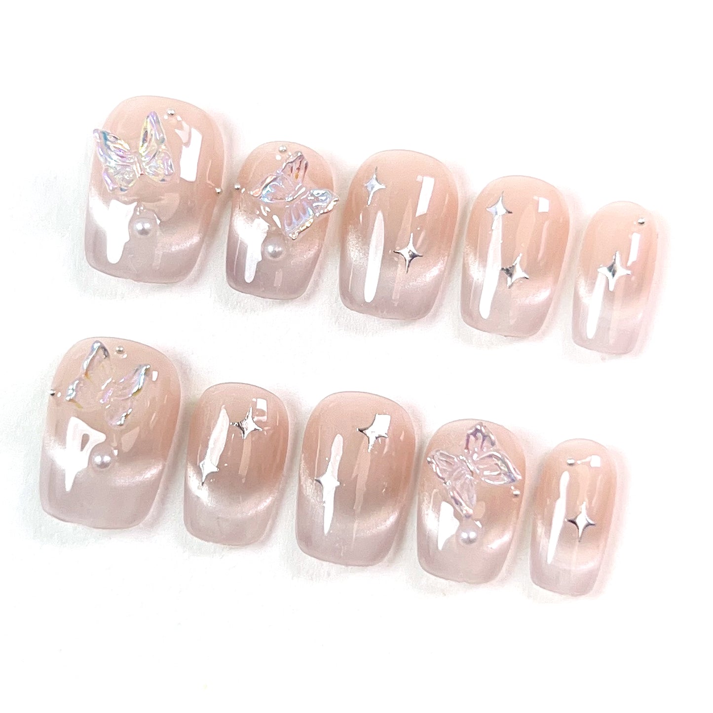 Pink Short Cat Eye Butterfly Press-on Nails