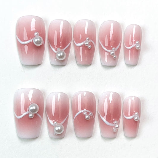 Blush Regular Relief With Diamond Press-on Nails